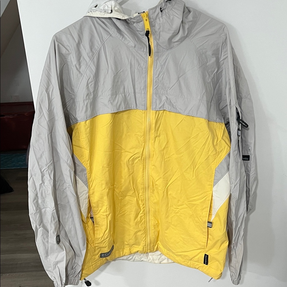 Columbia Yellow & Light Gray Colorblock Hooded Windbreaker Jacket